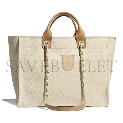 CHANEL LARGE DEAUVILLE BAG PEARL CANVAS A66941 (39*30*22cm)